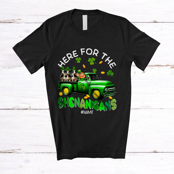 MacnyStore - Personalized Here For Shenanigans; Lovely St. Patrick's Day Leprechaun Truck; Custom Name Cow T-Shirt