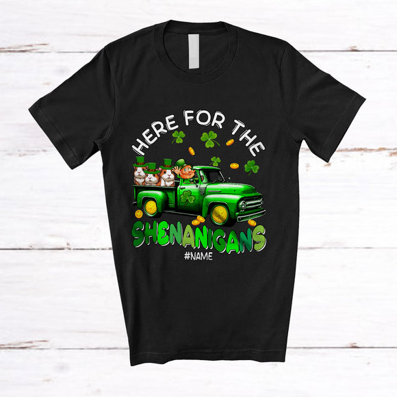 MacnyStore - Personalized Here For Shenanigans; Lovely St. Patrick's Day Leprechaun Truck; Custom Name Guinea Pig T-Shirt