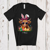 MacnyStore - Personalized Highland Cow Sunglasses Eating Carrot; Lovely Easter Custom Name Farmer; Farm Eggs Hunt T-Shirt