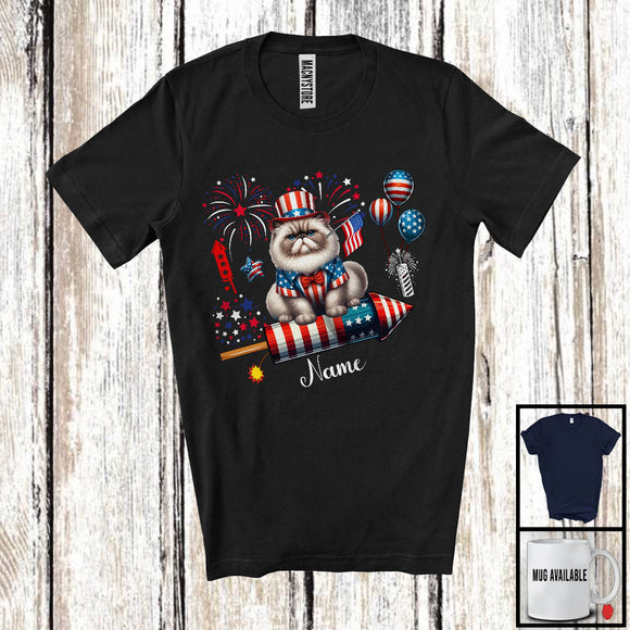 MacnyStore - Personalized Himalayan Cat Riding Firecracker, Lovely 4th Of July USA Flag Custom Name, Kitten Owner T-Shirt