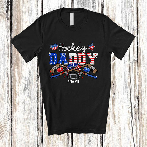 MacnyStore - Personalized Hockey Daddy; Awesome 4th Of July Custom Name Hockey Player; Patriotic Family T-Shirt