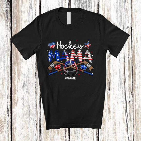 MacnyStore - Personalized Hockey Mama; Awesome 4th Of July Custom Name Hockey Player; Patriotic Family T-Shirt
