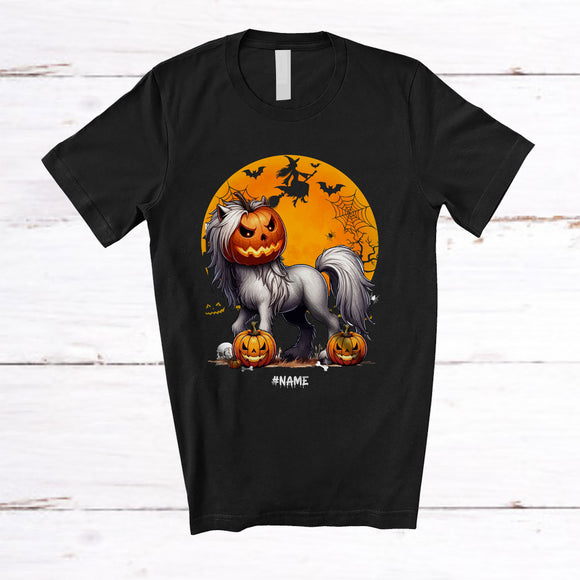 MacnyStore - Personalized Horse Pumpkin Cosplay; Scary Halloween Moon Custom Name Horse Farmer T-Shirt