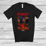 MacnyStore - Personalized Howdy Halloween; Humorous Custom Name Cowgirl Riding Horse Cosplay T-Shirt