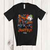 MacnyStore - Personalized Hunter; Amazing Halloween Boo Ghost Spider On Excavator; Custom Name Boy Family T-Shirt