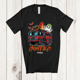 MacnyStore - Personalized Hunter; Amazing Halloween Boo Ghost Spider On Firetruck; Custom Name Boy Family T-Shirt