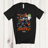 MacnyStore - Personalized Hunter; Amazing Halloween Boo Ghost Spider On Tractor; Custom Name Boy Family T-Shirt