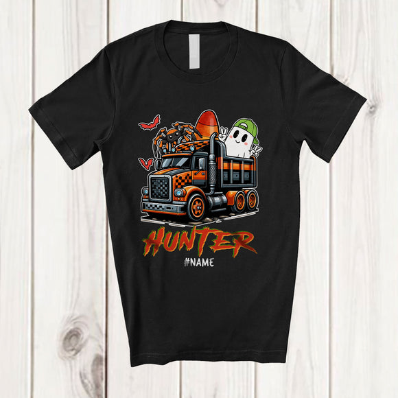 MacnyStore - Personalized Hunter; Amazing Halloween Boo Ghost Spider On Truck; Custom Name Boy Family T-Shirt