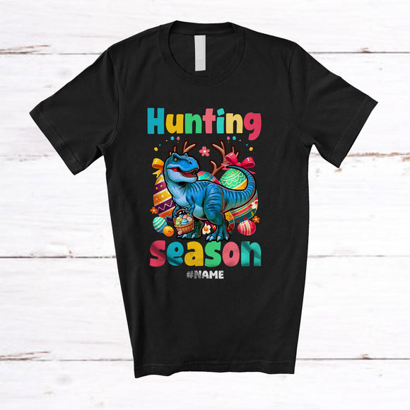 MacnyStore - Personalized Hunting Season; Humorous Easter T-Rex Hunting Eggs; Custom Name Family T-Shirt