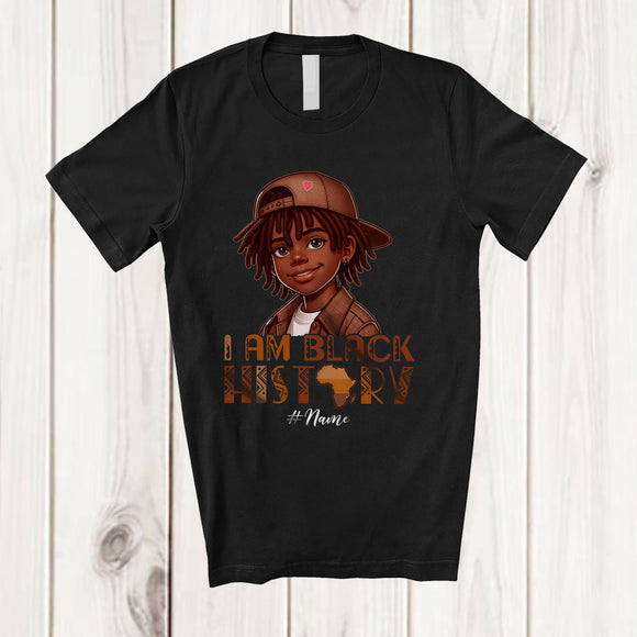 MacnyStore - Personalized I Am Black History; Custom Name Cute Afro Boy With Cap Proud Black T-Shirt