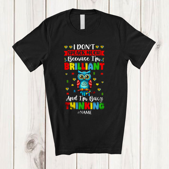 MacnyStore - Personalized I Don't Speak Much Brilliant; Joyful Autism Awareness Custom Name Autistic Owl T-Shirt