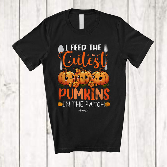 MacnyStore - Personalized I Feed The Cutest Pumpkins; Lovely Thanksgiving Custom Name Lunch Lady Three Pumpkins T-Shirt