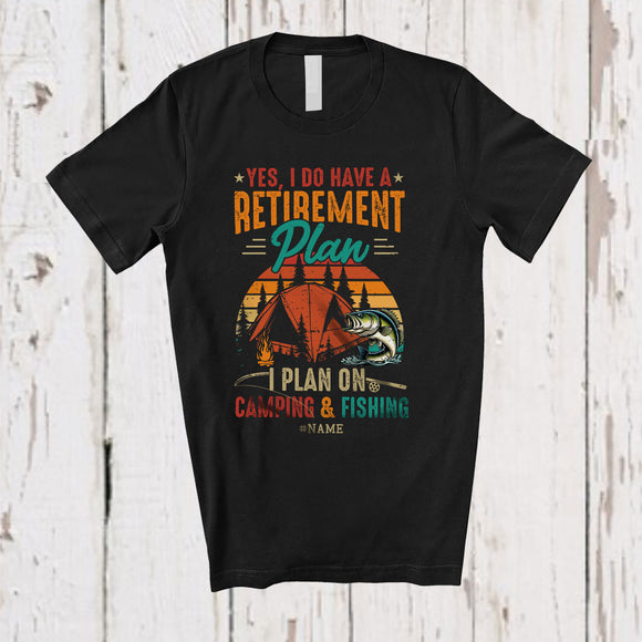 MacnyStore - Personalized I Have A Retirement Plan; Amusing Father's Day Vintage Retro Camping Fishing T-Shirt