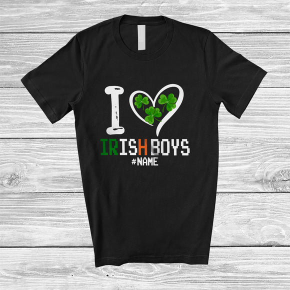 MacnyStore - Personalized I Heart Irish Boys; Lovely St. Patrick's Day Shamrocks; Custom Name Family T-Shirt