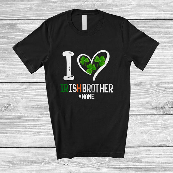 MacnyStore - Personalized I Heart Irish Brother; Lovely St. Patrick's Day Shamrocks; Custom Name Family T-Shirt