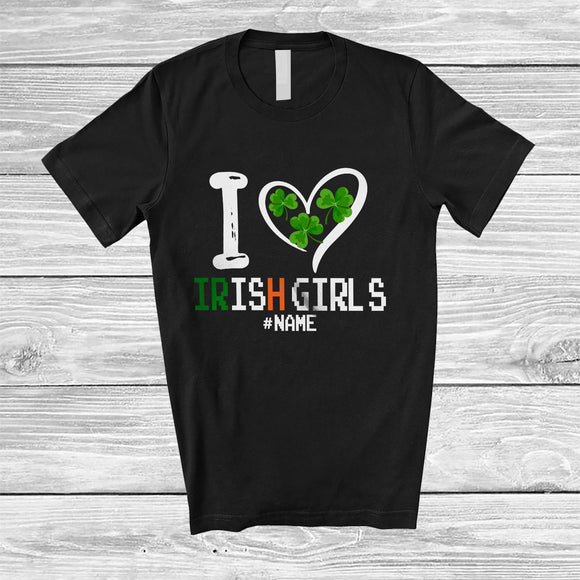 MacnyStore - Personalized I Heart Irish Girls; Lovely St. Patrick's Day Shamrocks; Custom Name Family T-Shirt