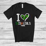 MacnyStore - Personalized I Heart Irish Girls; Lovely St. Patrick's Day Shamrocks; Custom Name Family T-Shirt