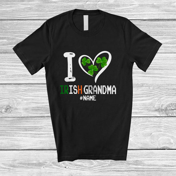 MacnyStore - Personalized I Heart Irish Grandma; Lovely St. Patrick's Day Shamrocks; Custom Name Family T-Shirt