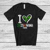 MacnyStore - Personalized I Heart Irish Nana; Lovely St. Patrick's Day Shamrocks; Custom Name Family T-Shirt