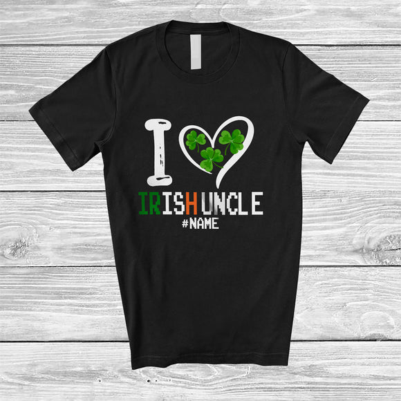 MacnyStore - Personalized I Heart Irish Uncle; Lovely St. Patrick's Day Shamrocks; Custom Name Family T-Shirt