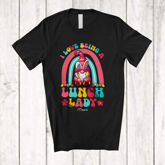 MacnyStore - Personalized I Love Being A Lunch Lady; Lovely Easter Custom Name Gnome Plaid; Family T-Shirt