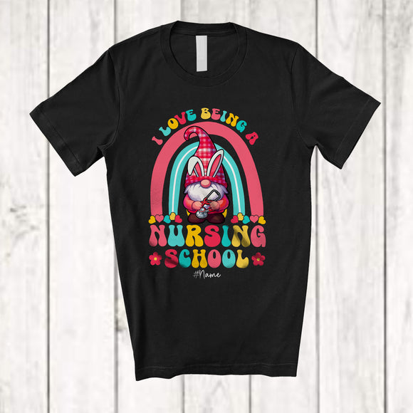 MacnyStore - Personalized I Love Being A Nursing School; Lovely Easter Custom Name Gnome Plaid; Family T-Shirt