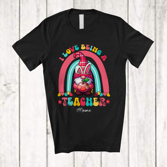 MacnyStore - Personalized I Love Being A Teacher; Lovely Easter Custom Name Gnome Plaid; Family T-Shirt