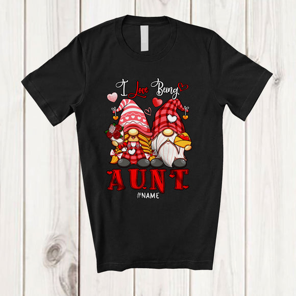 MacnyStore - Personalized I Love Being Aunt; Fantastic Valentine Plaid Couple Gnomes; Custom Name Family T-Shirt
