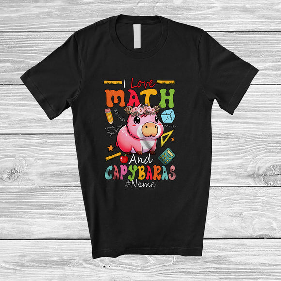 MacnyStore - Personalized I Love Math And Capybaras; Adorable Custom Name Teacher Student Team; Animal Lover T-Shirt