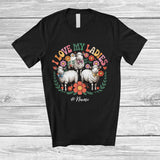 MacnyStore - Personalized I Love My Ladies; Adorable Flowers Sheeps Farm Animal; Custom Name Women Farmer T-Shirt