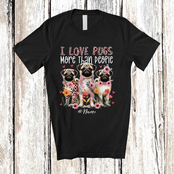 MacnyStore - Personalized I Love Pugs More Than People; Floral Mother's Day Leopard Custom Name Pug Owner T-Shirt