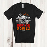 MacnyStore - Personalized I Run On Coffee Horror Movies; Scary Halloween Custom Name Skull Coffee Lover T-Shirt