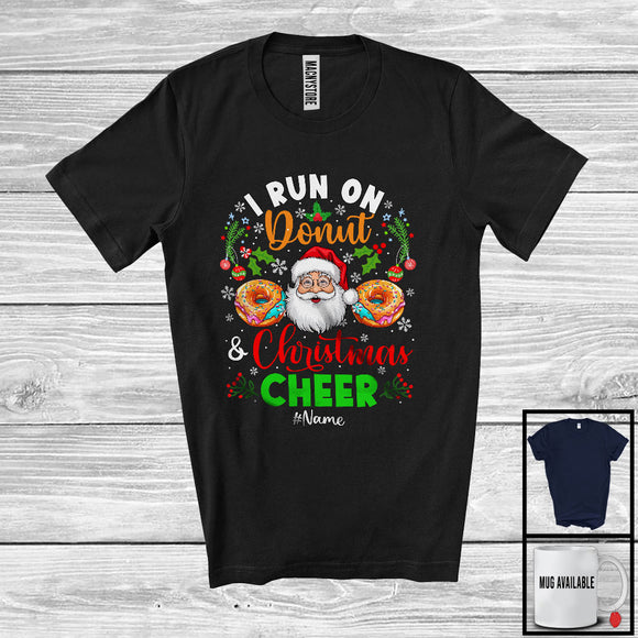 MacnyStore - Personalized I Run On Donut And Christmas Cheer; Joyful Custom Name Santa; Family T-Shirt