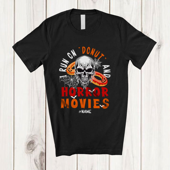 MacnyStore - Personalized I Run On Donut Horror Movies; Scary Halloween Custom Name Skull Food Lover T-Shirt
