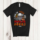 MacnyStore - Personalized I Run On Pizza Horror Movies; Scary Halloween Custom Name Skull Food Lover T-Shirt