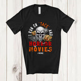 MacnyStore - Personalized I Run On Taco Horror Movies; Scary Halloween Custom Name Skull Food Lover T-Shirt