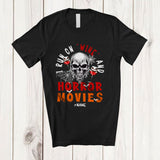 MacnyStore - Personalized I Run On Wine Horror Movies; Scary Halloween Custom Name Skull Drunker Drinking T-Shirt