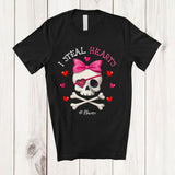 MacnyStore - Personalized I Steal Hearts; Lovely Valentine Leopard Pirate Skull; Custom Name Girl Couple T-Shirt