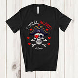 MacnyStore - Personalized I Steal Hearts; Lovely Valentine Pirate Skull Captain; Custom Name Boy Couple T-Shirt