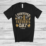 MacnyStore - Personalized I Survived My 1st Father's Day; Awesome Custom Name New Dad Heart; Family T-Shirt