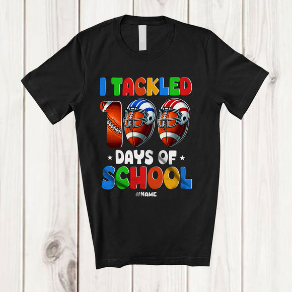 MacnyStore - Personalized I Tackled 100 Days Of School; Amazing 100th Day Football; Custom Name Player T-Shirt