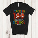 MacnyStore - Personalized I Tackled 100 Days of School; Cheerful Custom Name Football Boys; Sport Player T-Shirt
