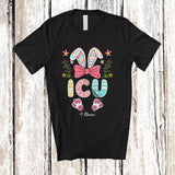 MacnyStore - Personalized I.C.U; Lovely Bunny Egg Hunt Flowers; Custom Name Nurse Nursing Jobs Family T-Shirt