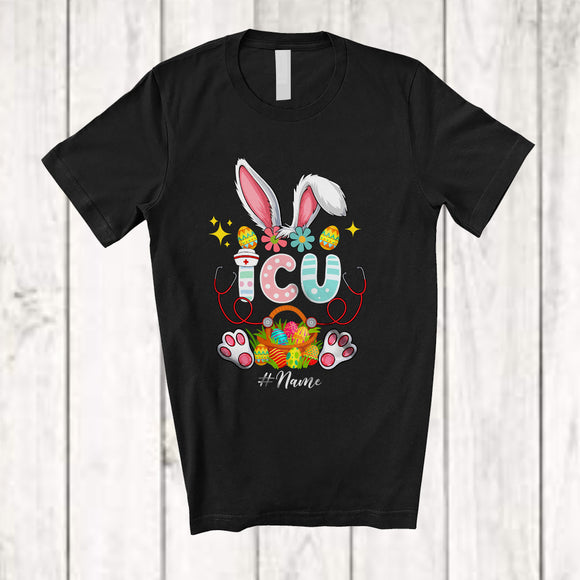 MacnyStore - Personalized ICU; Fantastic Easter Eggs Flowers Bunny Ears; Custom Name Nurse Nursing T-Shirt