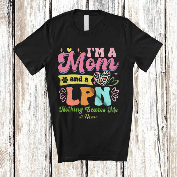 MacnyStore - Personalized I'm A Mom And A LPN; Amazing Mother's Day Leopard Heart; Custom Name Nurse T-Shirt