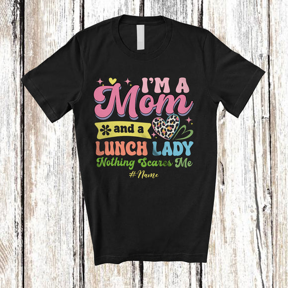 MacnyStore - Personalized I'm A Mom And A Lunch Lady; Amazing Mother's Day Leopard Heart; Custom Name Family T-Shirt