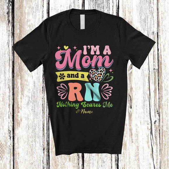 MacnyStore - Personalized I'm A Mom And A RN; Amazing Mother's Day Leopard Heart; Custom Name Nurse T-Shirt