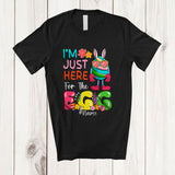 MacnyStore - Personalized I'm Just Here For The Egg; Joyful Easter Day Custom Name Bunny With Easter Egg Basket T-Shirt