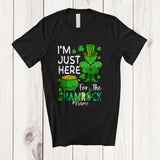 MacnyStore - Personalized I'm Just Here For The Shamrock; Fantastic St. Patrick's Day Custom Name Family T-Shirt