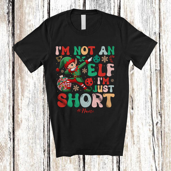 MacnyStore - Personalized I'm Not An Elf I'm Just Short; Amusing Christmas Custom Name Boy Dabbing Elf T-Shirt